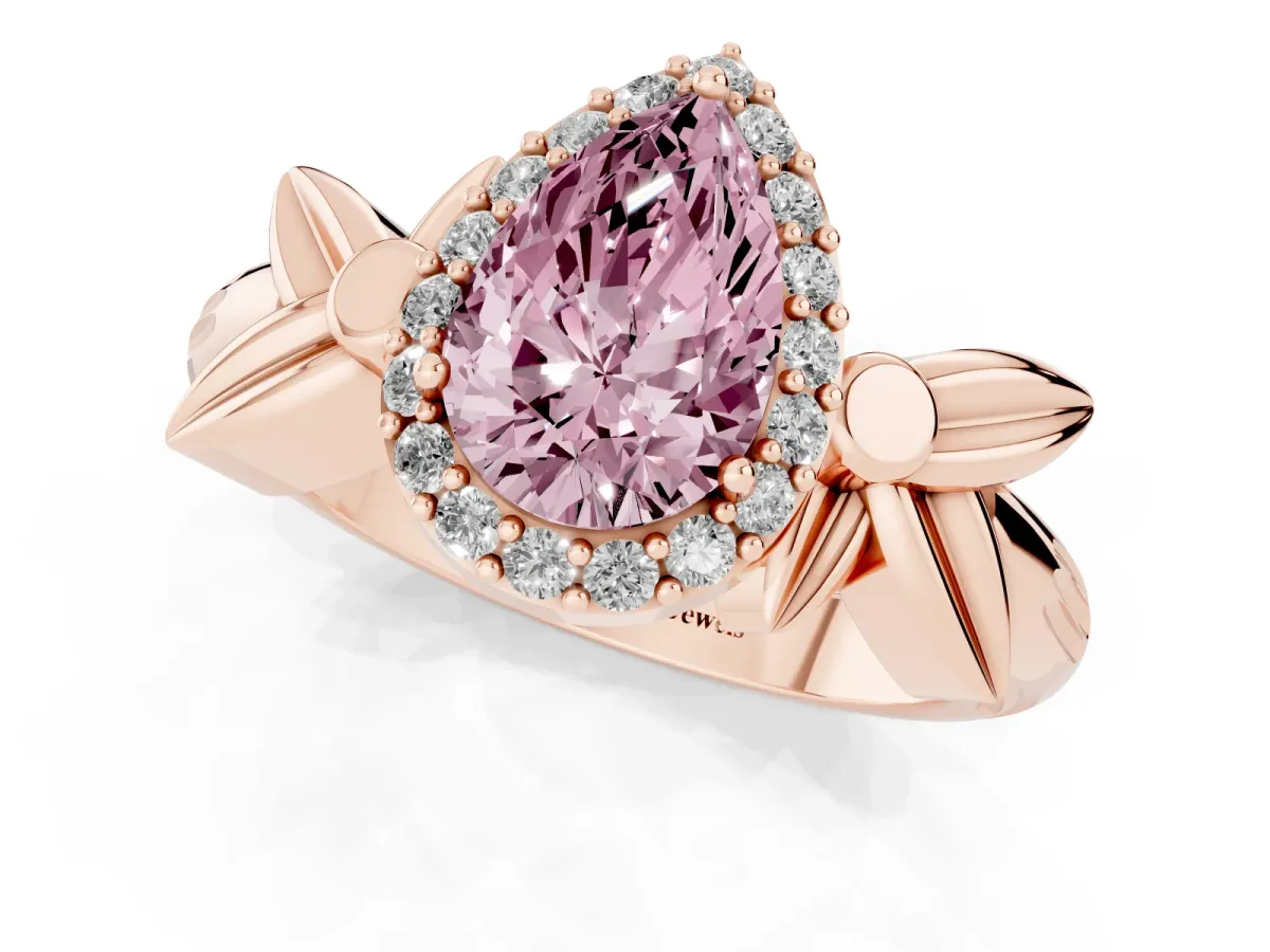 Fancy Pink Pear Cut Halo Diamond Floral Band with Four-Prong Setting Rose gold
