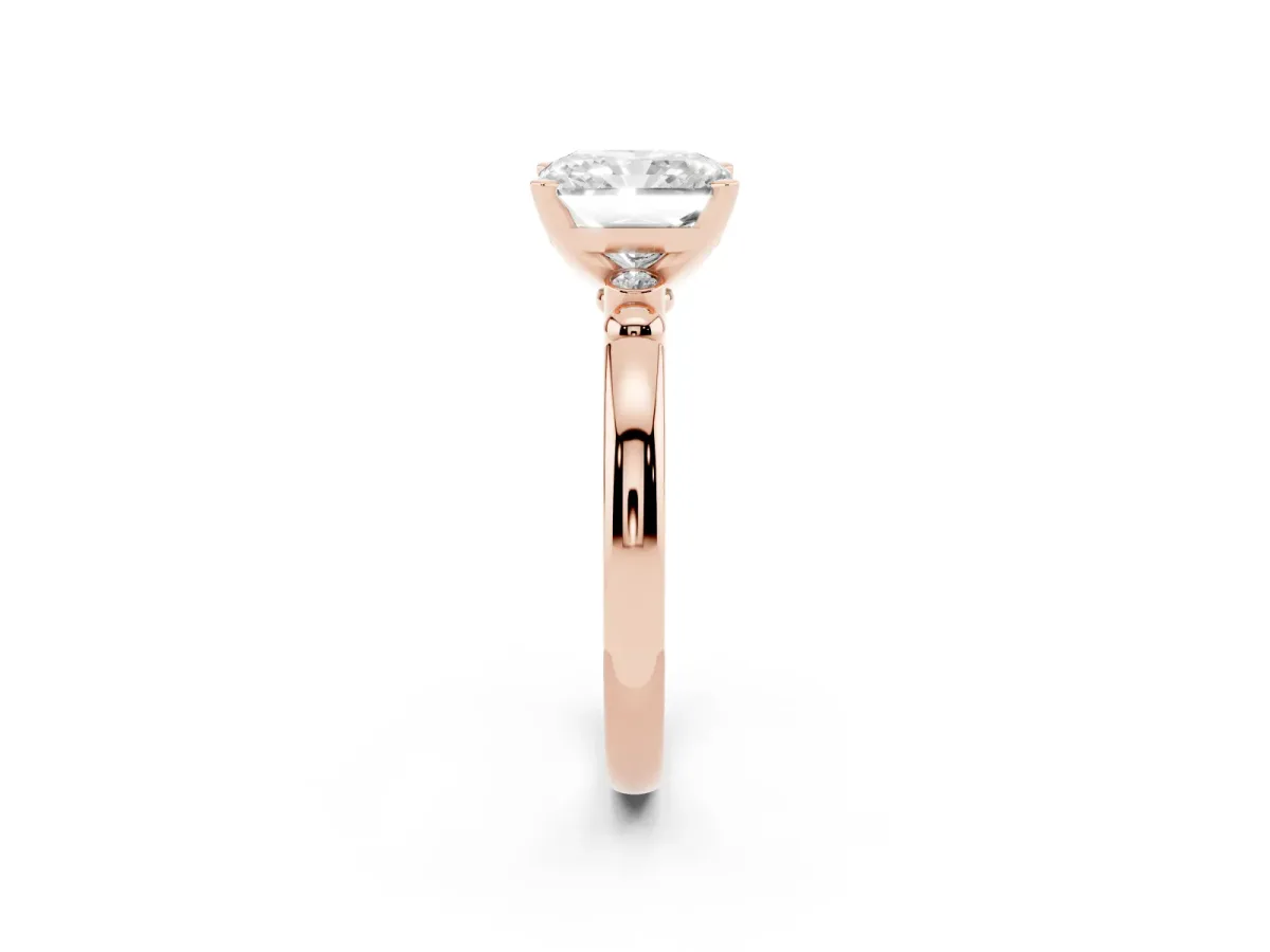 Radiant Cut Solitaire Beaded Band with Four-Prong Setting Rose gold