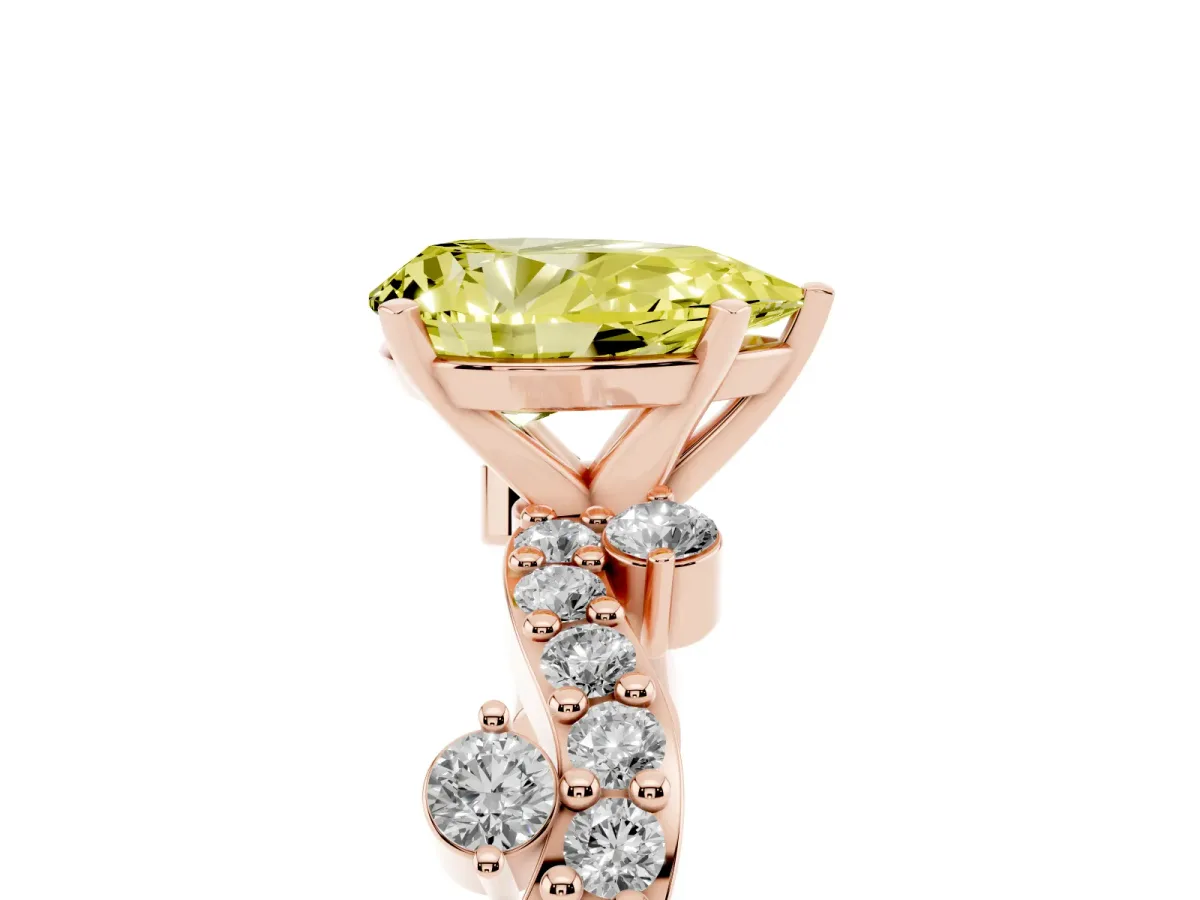 Fancy Yellow Pear Cut Cut Solitaire Diamond Twisted Band with Pave Setting Rose gold