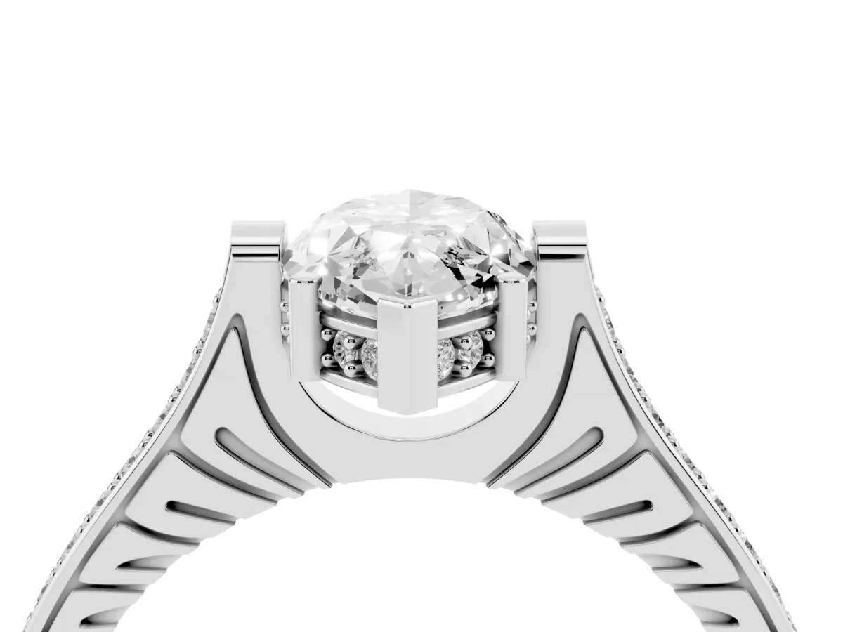 Marquise Cut Solitaire Diamond Ring with Channel Set Band and Bezel Prong Setting Platinum