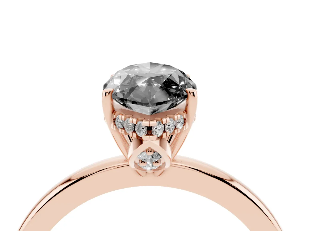 Fancy Black Marquise Cut Solitaire Diamond Ring with Prong Setting and Plain Band Rose gold
