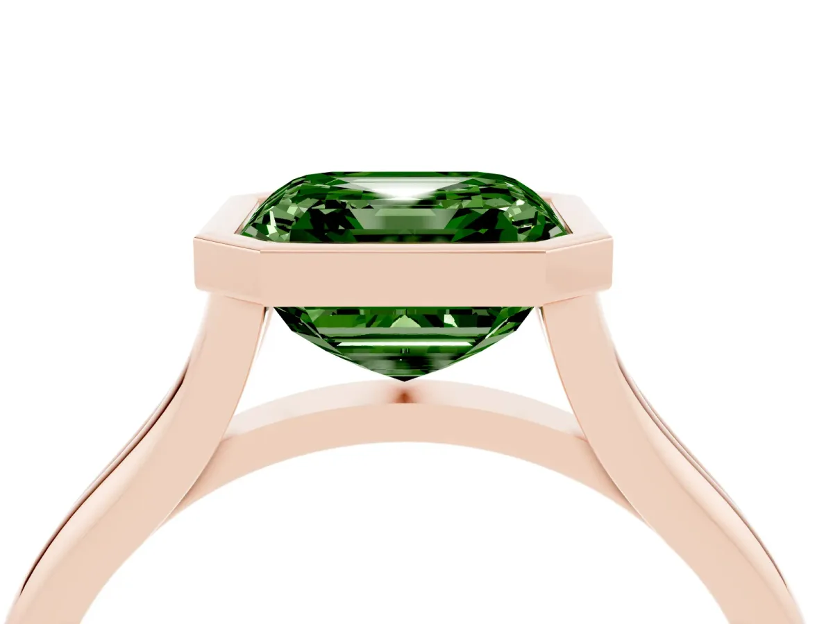 Fancy Green Bezel Set Asscher Cut Cut Solitaire Ring with Tapered Band Rose gold