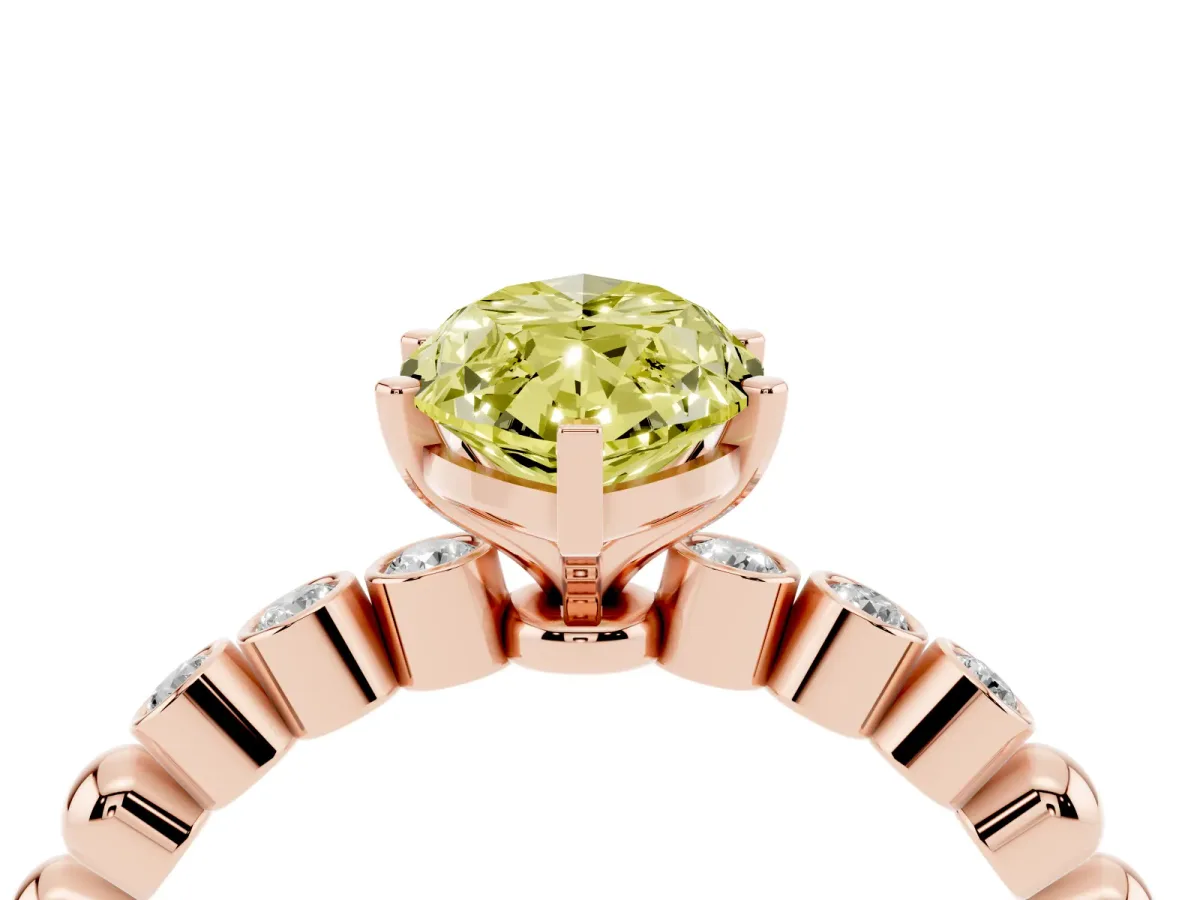 Fancy Yellow Marquise Cut Solitaire Bezel Accent Diamond Engagement Ring with Beaded Band and Four-Prong Setting Rose gold