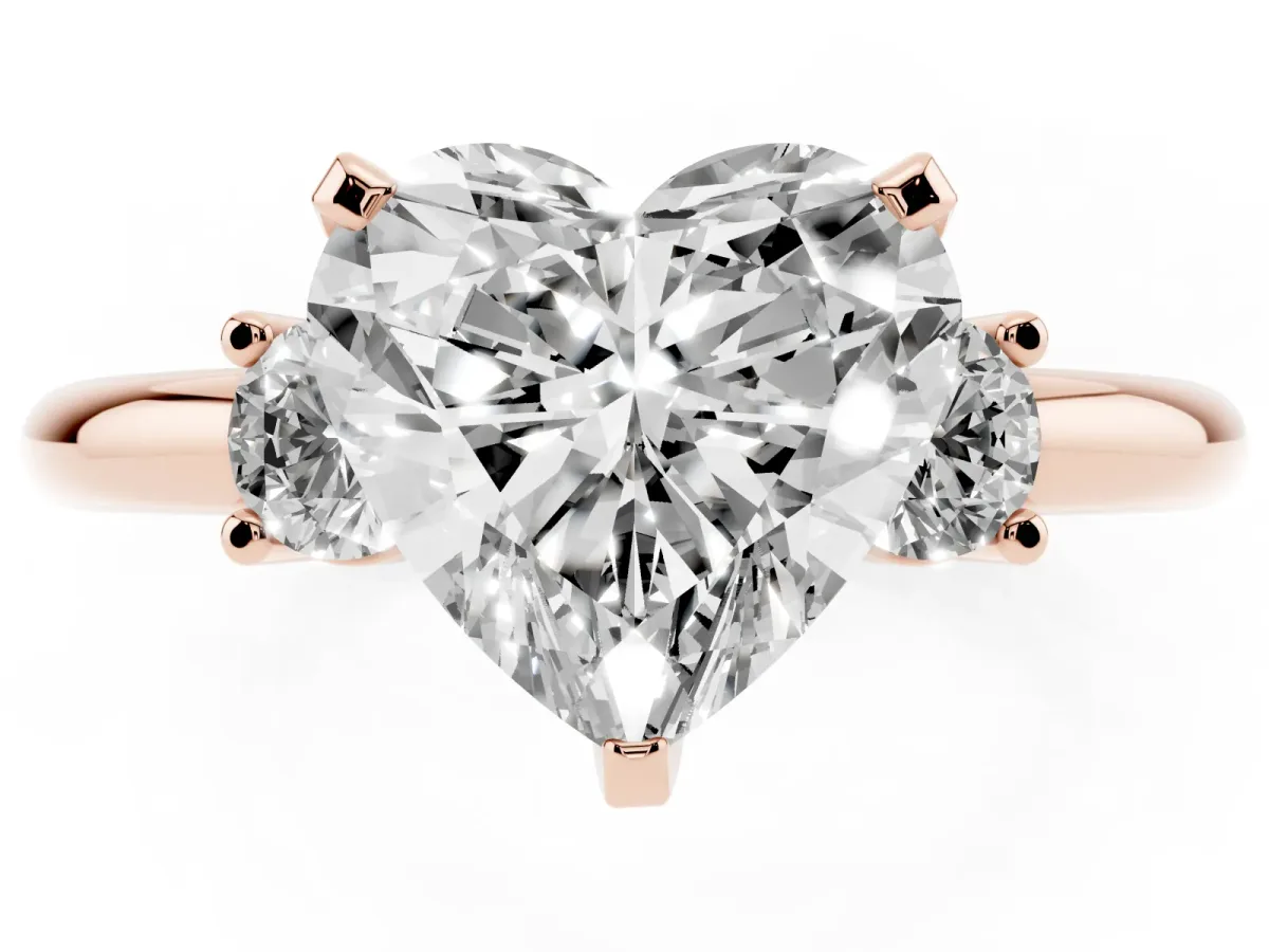 Three-Stone Heart Cut Cut Diamond Solitaire with Prong Setting and Classic Band Rose gold