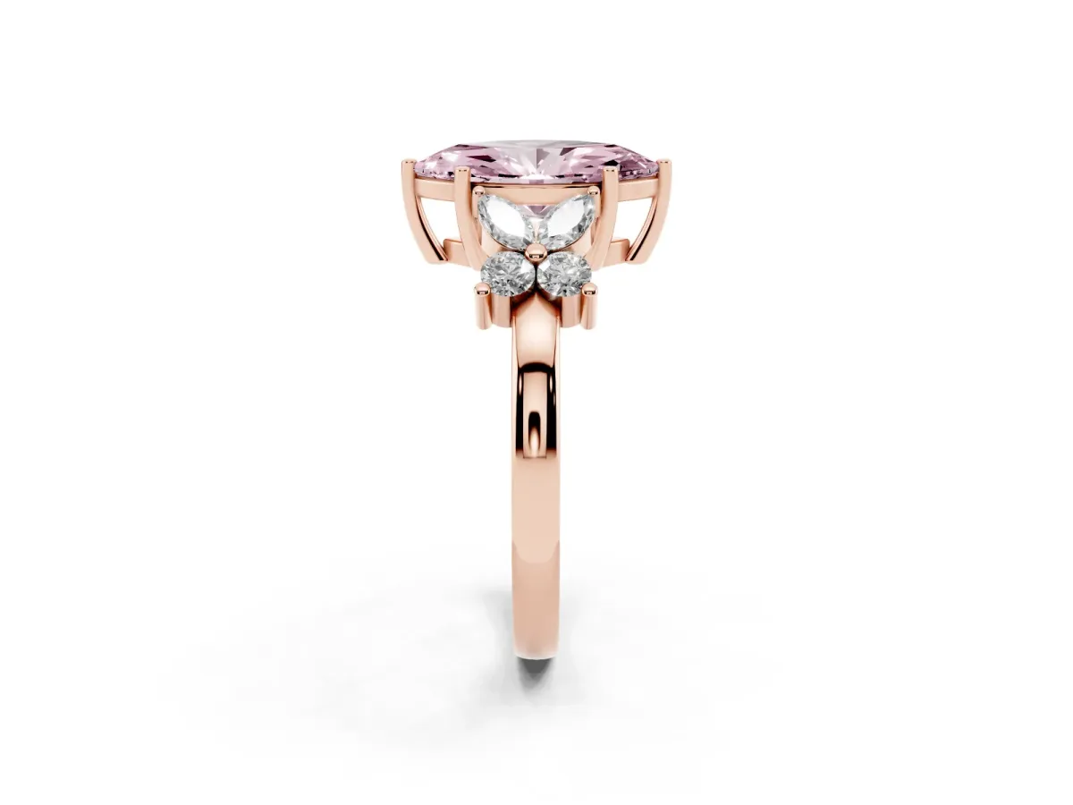 Fancy Pink Marquise Cut Diamond Floral Cluster Ring with Solitaire Band and Prong Setting Rose gold