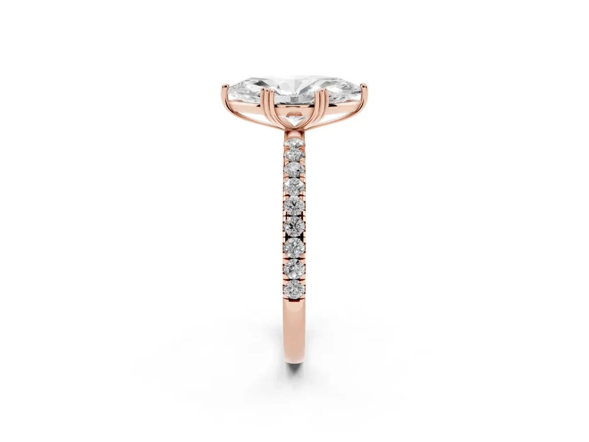 Marquise Cut Brilliant Solitaire with Pavé Band and Claw Prong Setting Rose gold