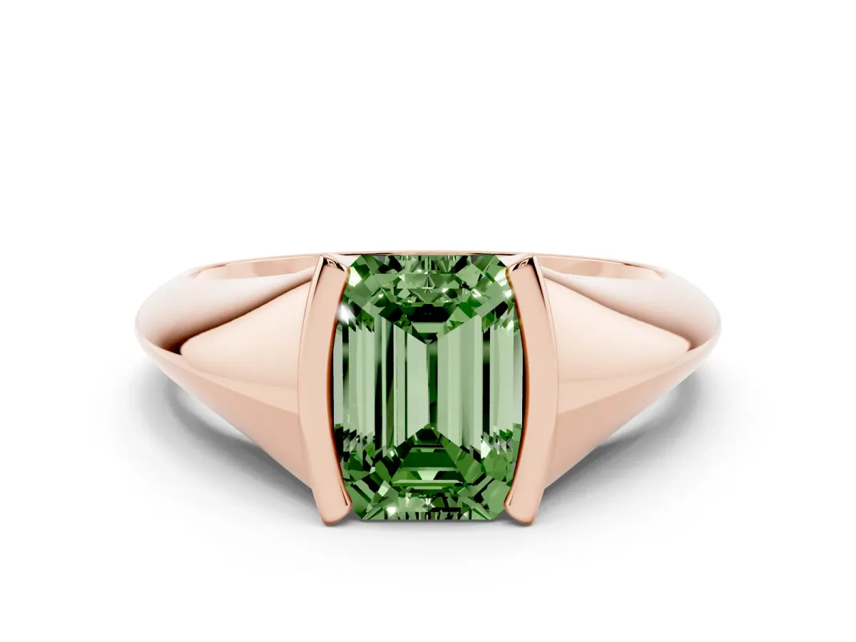 Fancy Green Emerald Cut Solitaire Tension Set Diamond Ring Rose gold