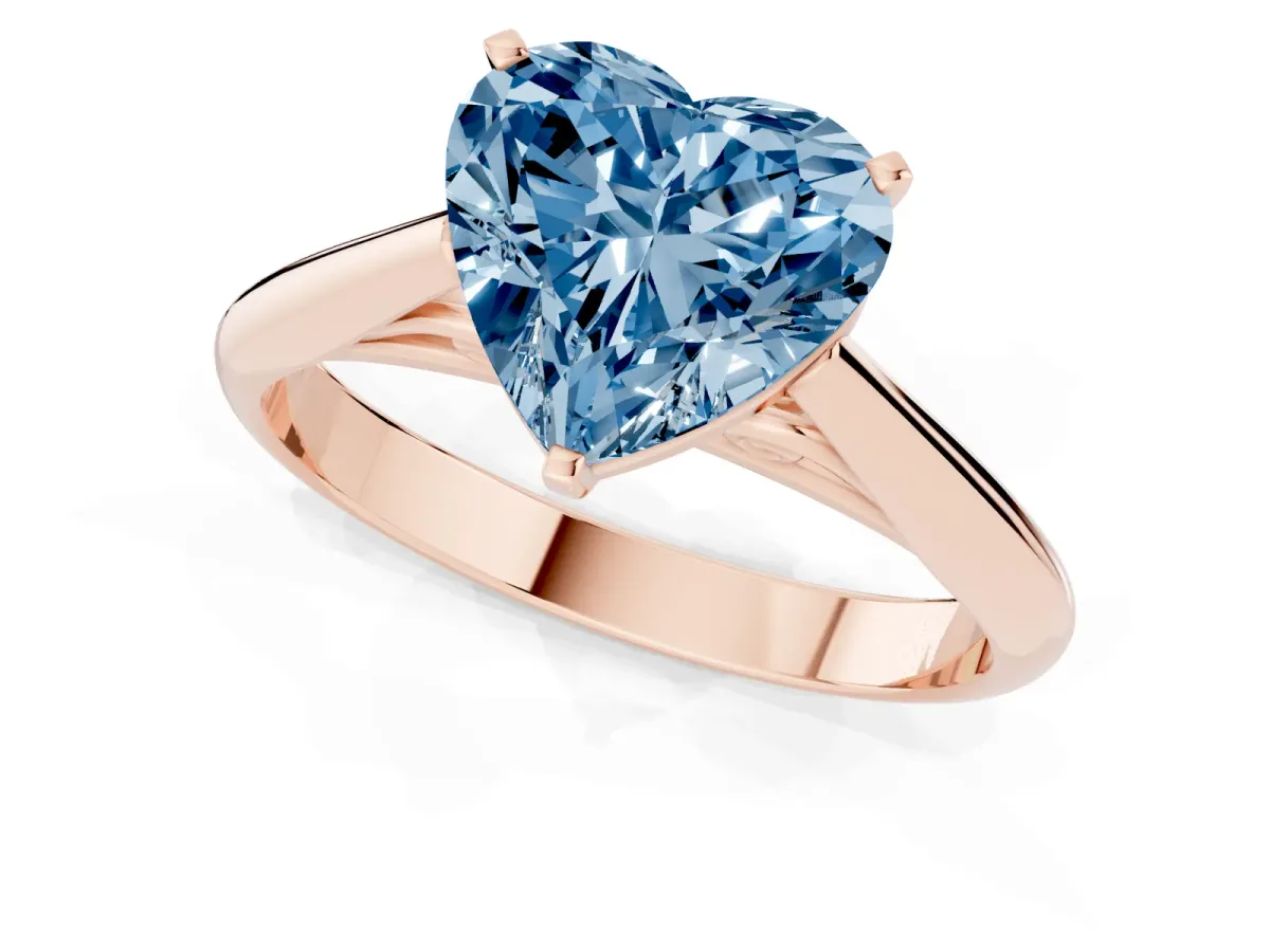 Fancy Blue Heart Cut Diamond Solitaire Engagement Ring with Cathedral Setting and Four-Prong Mount Rose gold