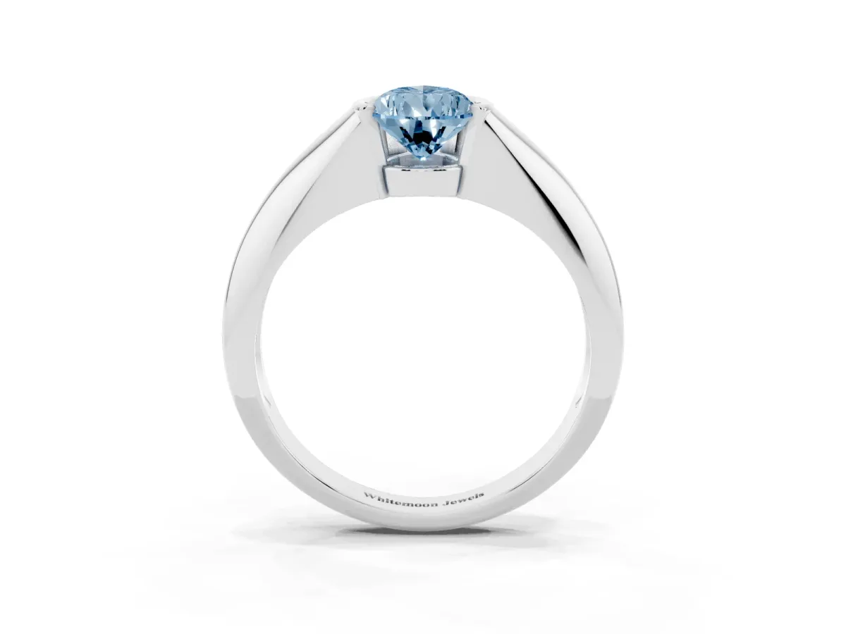 Fancy Blue Pear Cut Solitaire Tension Set Diamond Ring Silver