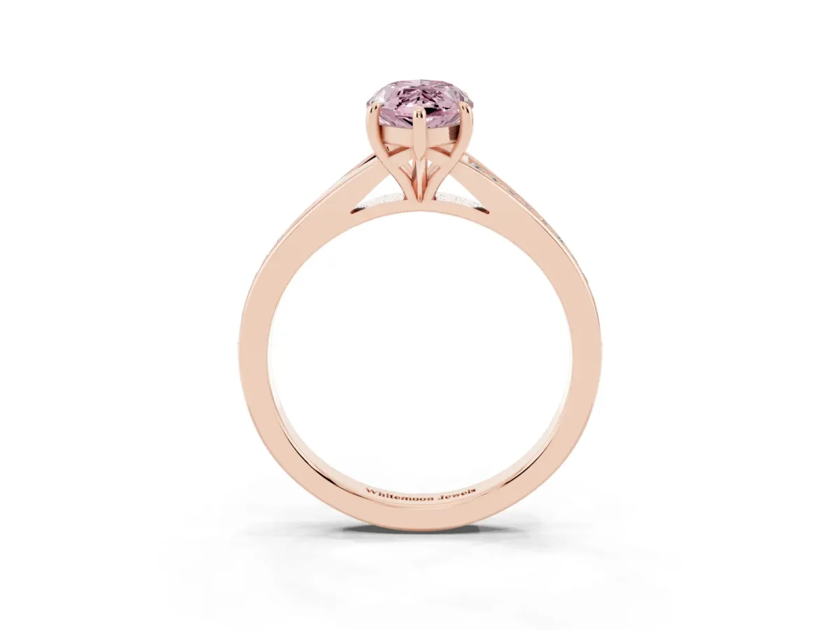 Fancy Pink Marquise Cut Diamond Solitaire Ring with Pavé Band and Prong Setting Rose gold