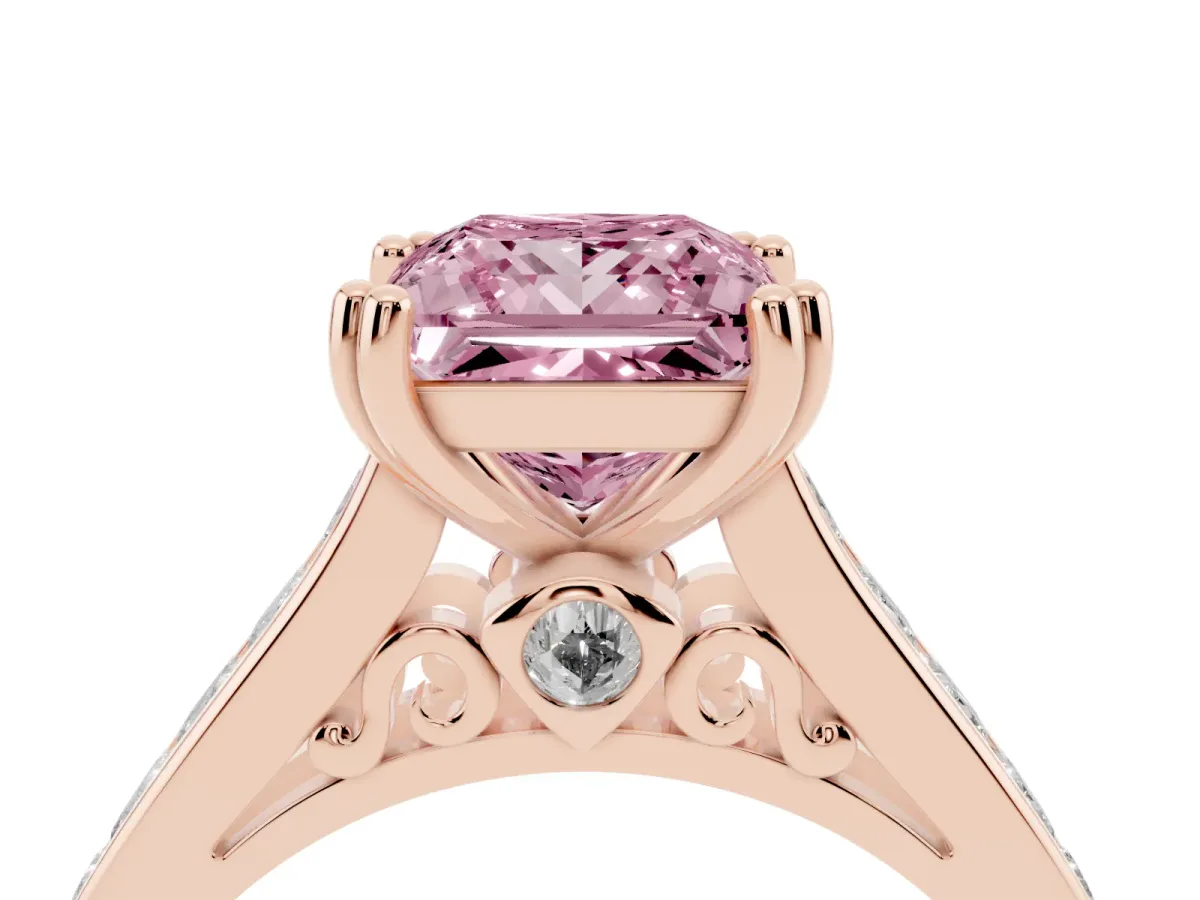 Fancy Pink Princess Cut Cut Channel Set Solitaire Engagement Ring with Prong Setting Rose gold
