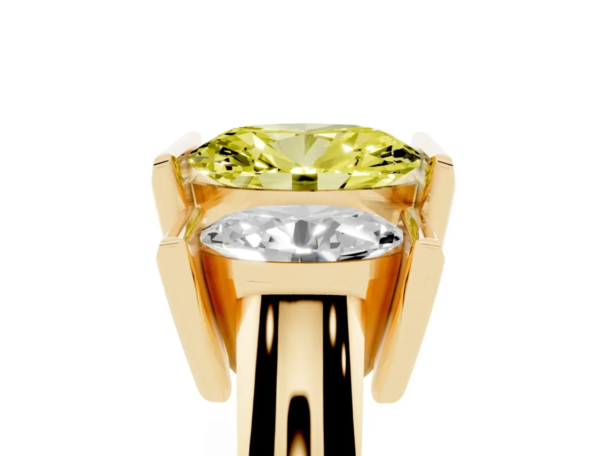 Fancy Yellow Three Stone Oval Cut Cut Channel Set Diamond Ring Yellow gold