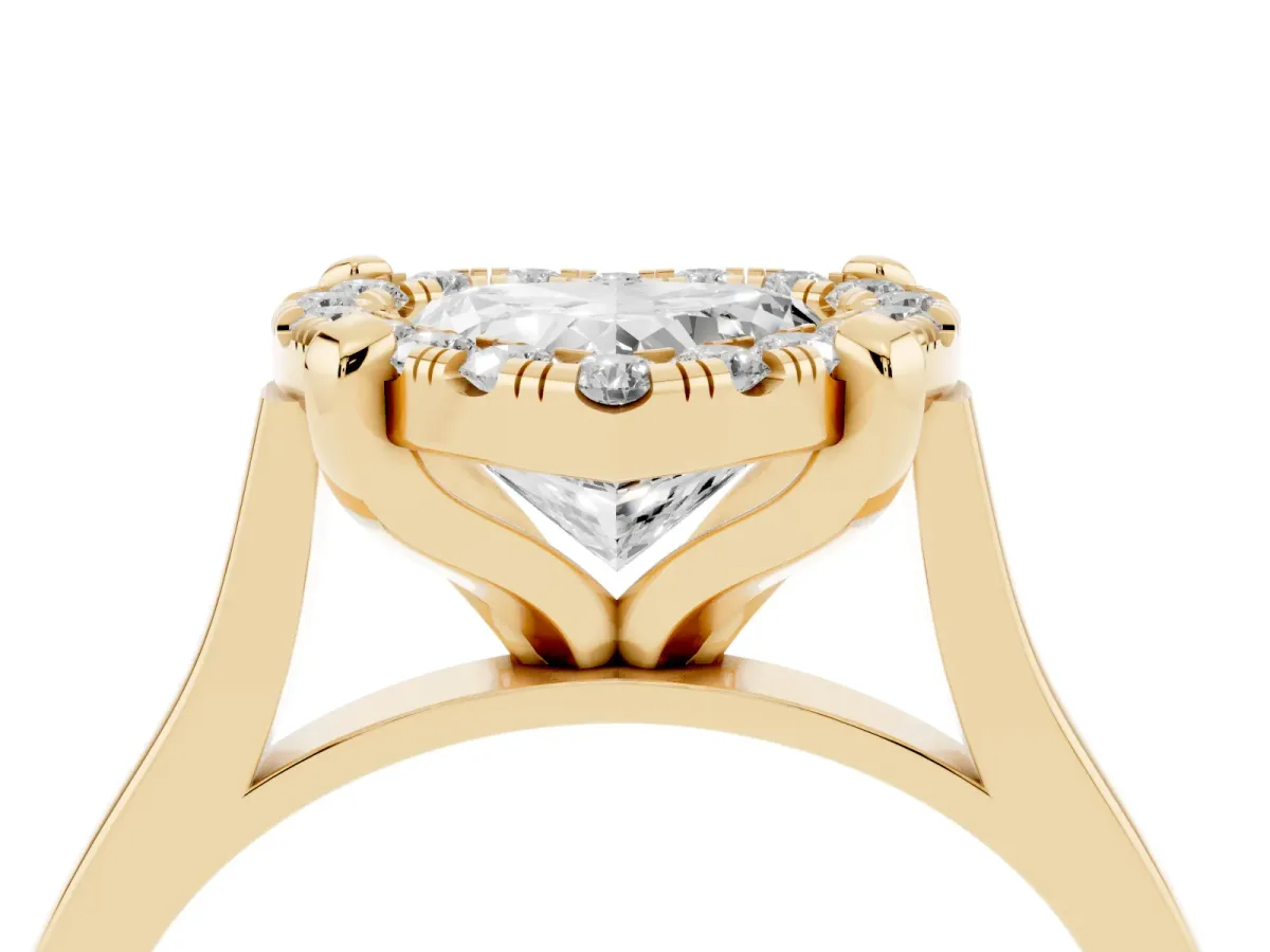 Heart Cut Diamond Cluster Halo Solitaire with Four-Prong Setting Yellow gold