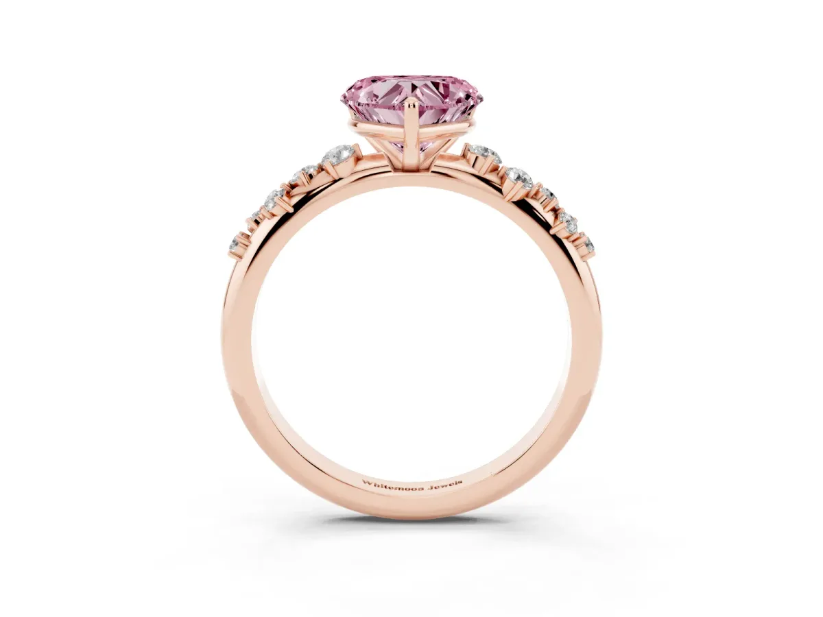 Fancy Pink Heart Cut Diamond Cluster Prong-Set Solitaire Ring Rose gold