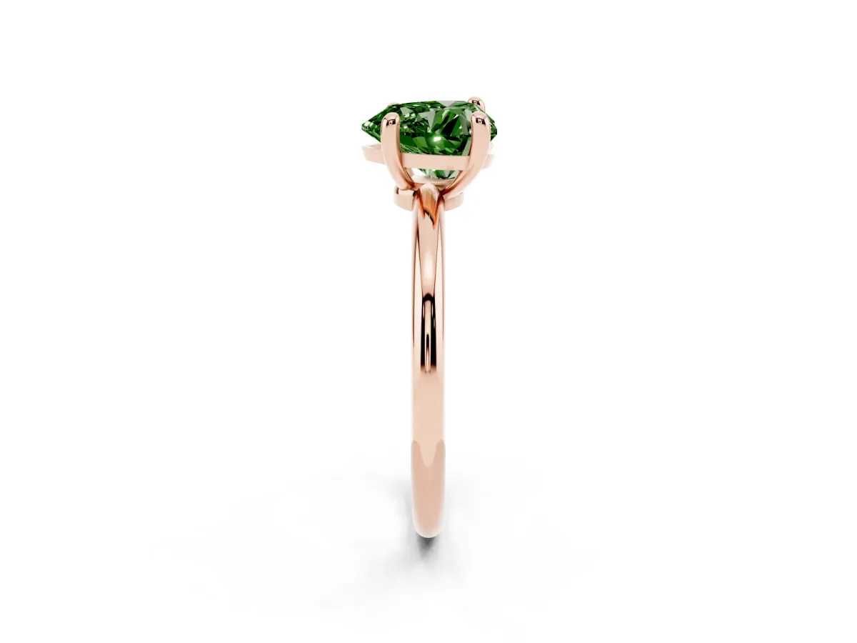 Fancy Green Heart Cut Solitaire Diamond Ring with 4-Prong Setting on a Classic Band Rose gold