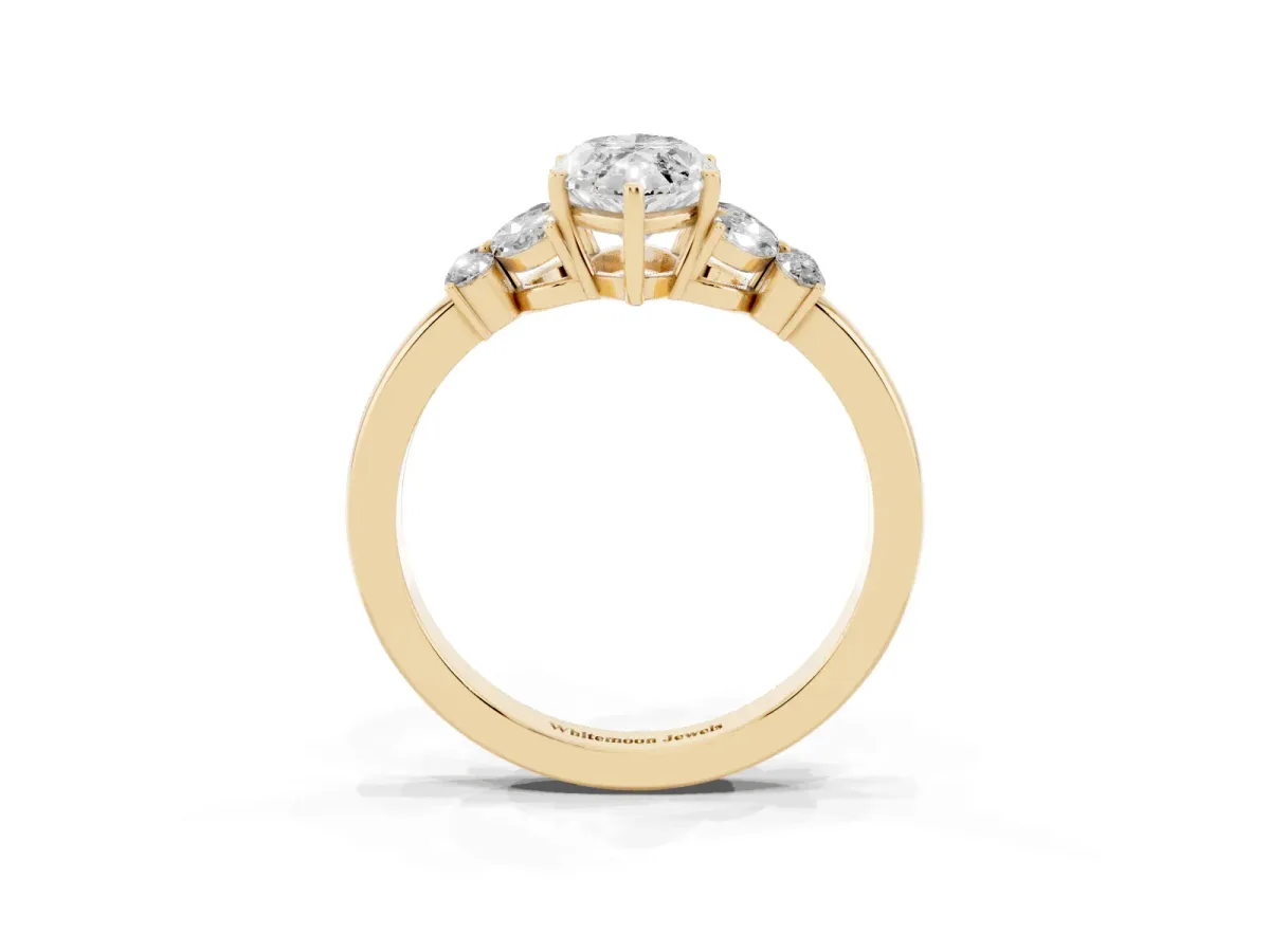 Marquise Cut Cut Solitaire Floral Diamond Ring with Four-Prong Setting Yellow gold