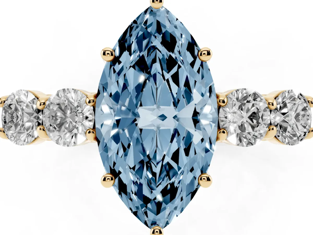 Fancy Blue Marquise Cut Cut Diamond Five-Stone Prong Set White Gold Ring Yellow gold