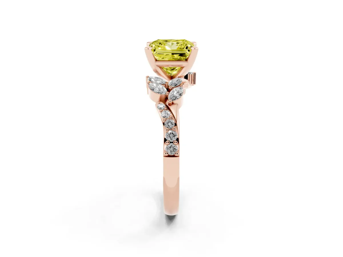Fancy Yellow Princess Cut Solitaire Marquise Twist Band with Six-Prong Setting Rose gold