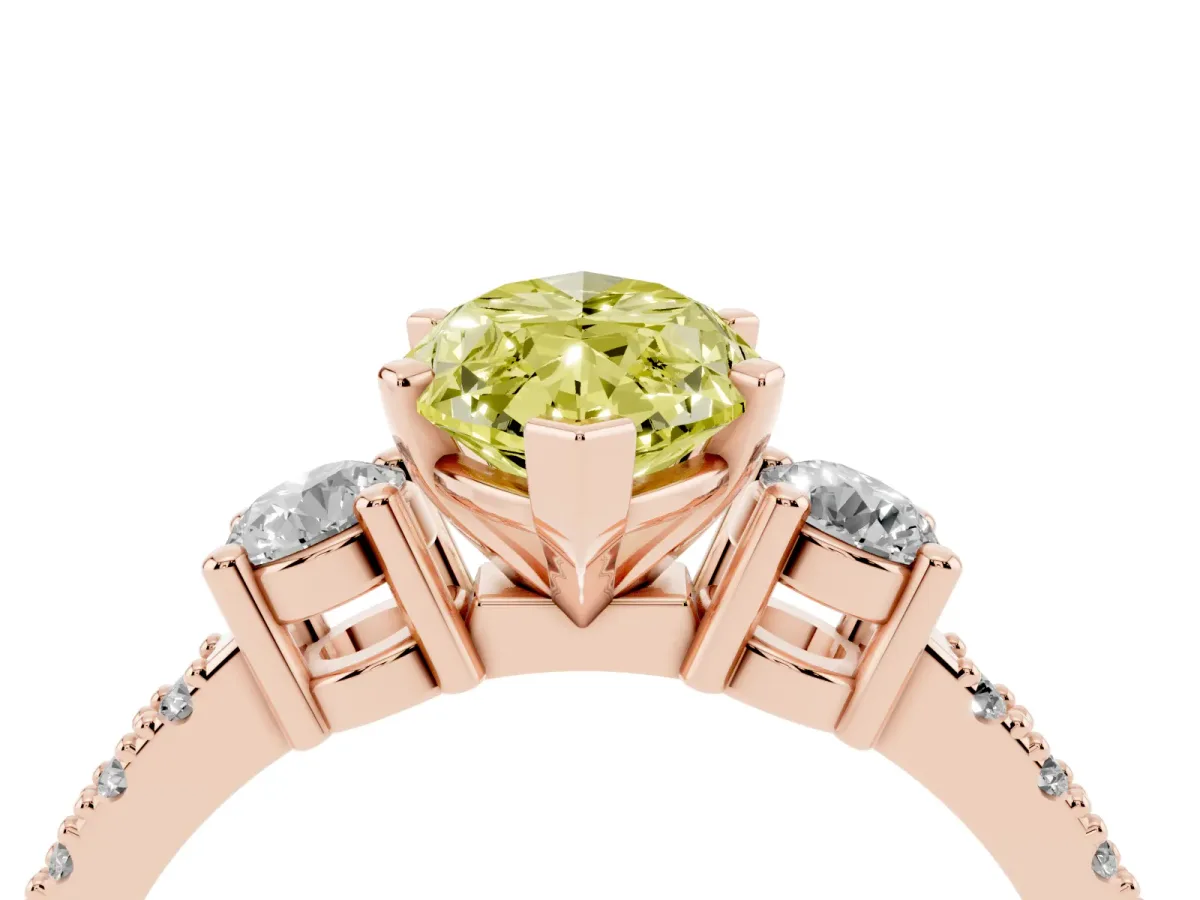 Fancy Yellow Marquise Cut Three-Stone Diamond Pavé Band with Prong Setting Rose gold