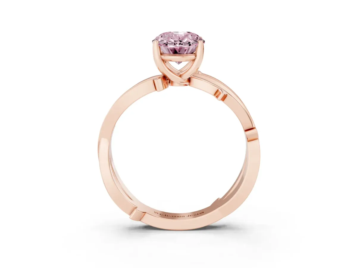 Fancy Pink Oval Cut Solitaire Twist Band with Pavé Accents and Four-Prong Setting Rose gold