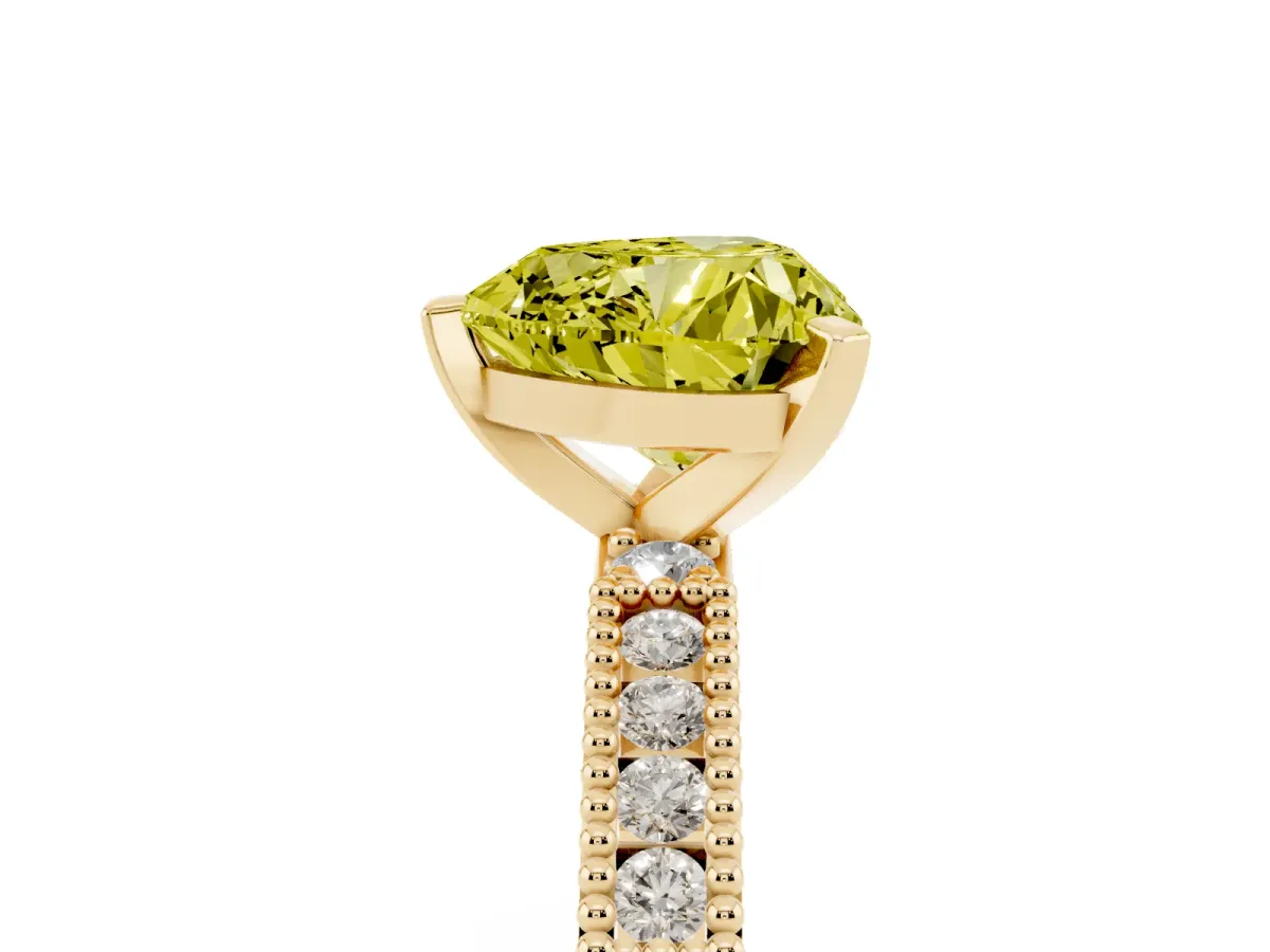 Fancy Yellow Heart Cut Solitaire with Pavé Band and Four-Prong Setting Yellow gold