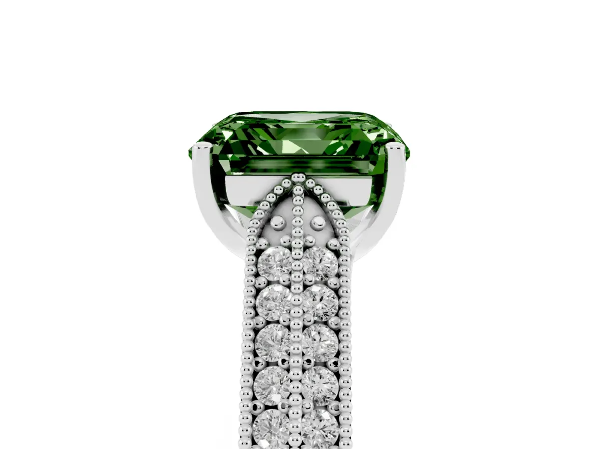 Fancy Green Asscher Cut Cut Pave Split Shank Engagement Ring with Four-Prong Setting Silver