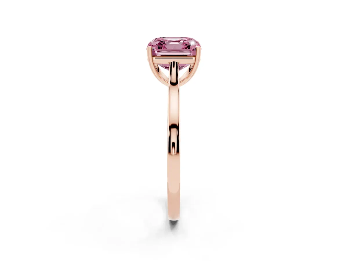 Fancy Pink Asscher Cut Solitaire Heart Prong Engagement Ring with Tapered Band Rose gold