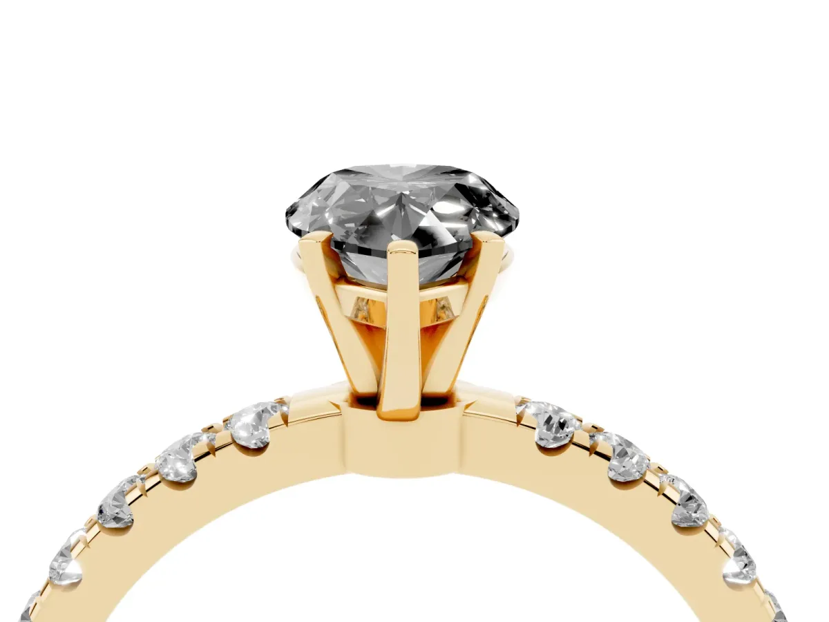 Fancy Black Pear Cut Diamond Solitaire Ring with Pavé Accents and Four-Prong Setting Yellow gold