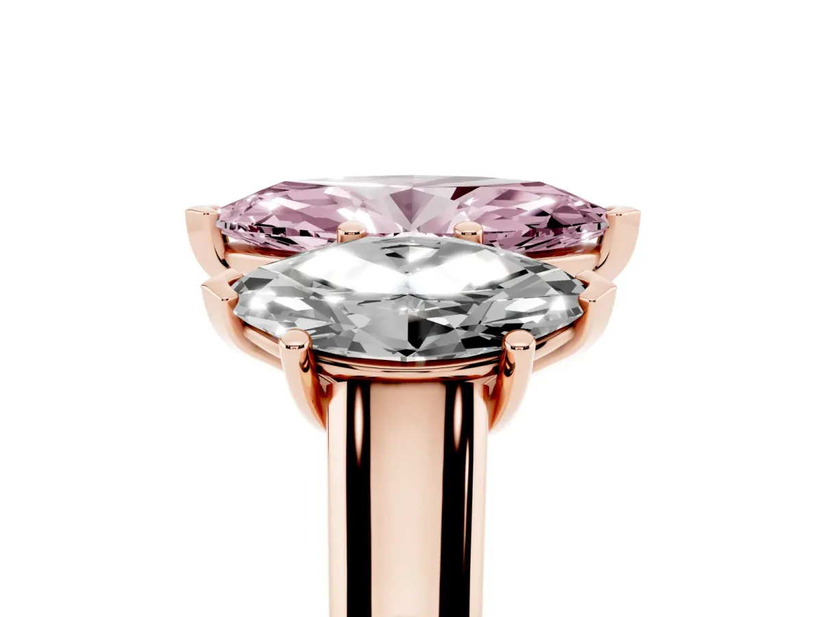 Fancy Pink Marquise Cut Three-Stone Diamond Ring with Prong Setting on a Classic Band Rose gold