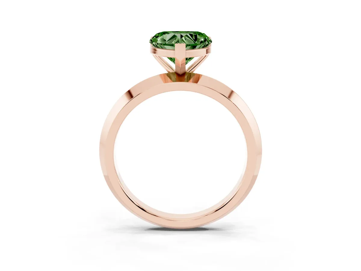 Fancy Green Heart Cut Cut Solitaire Engagement Ring with Flat Band and Four-Prong Setting Rose gold