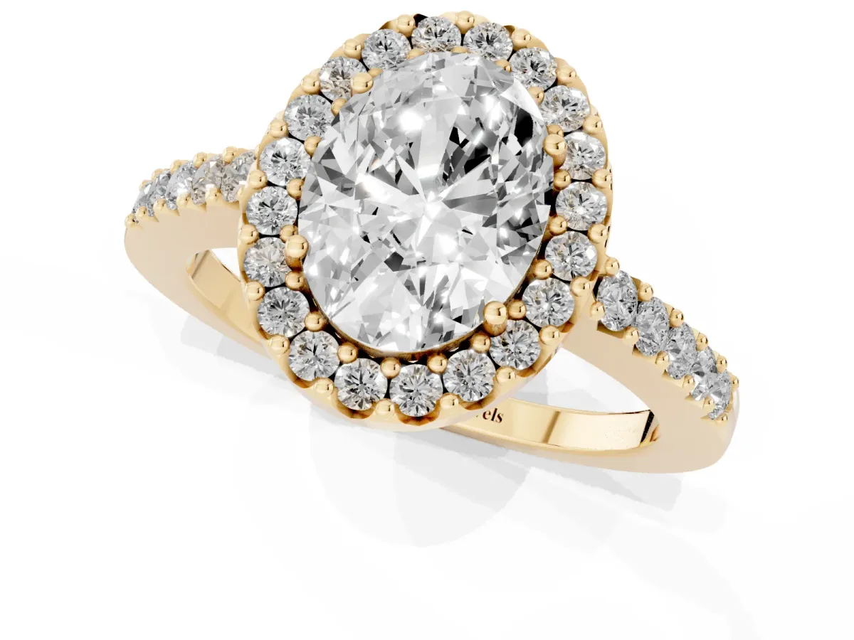 Oval Cut Halo Diamond Pavé Solitaire Ring Yellow gold