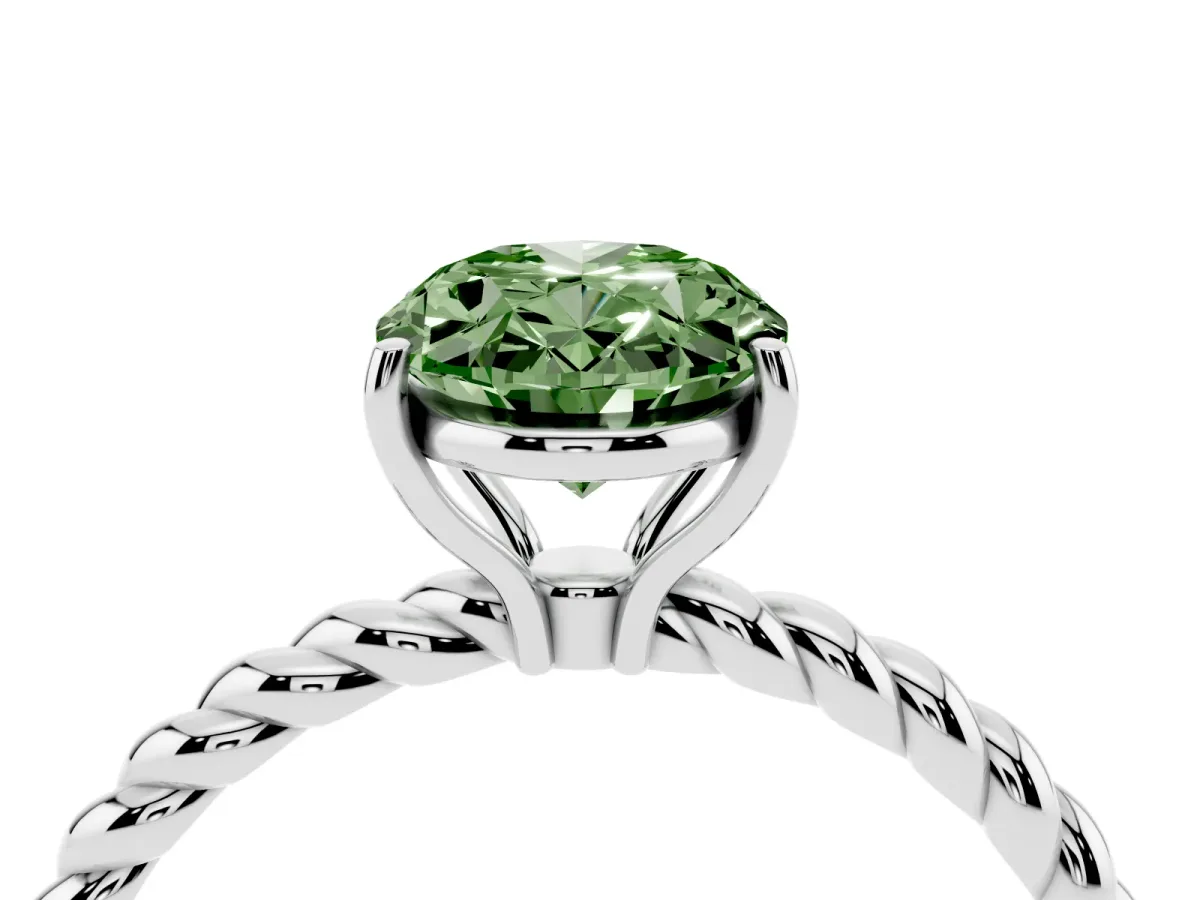 Fancy Green Oval Cut Solitaire Twisted Band 4-Prong Ring Silver