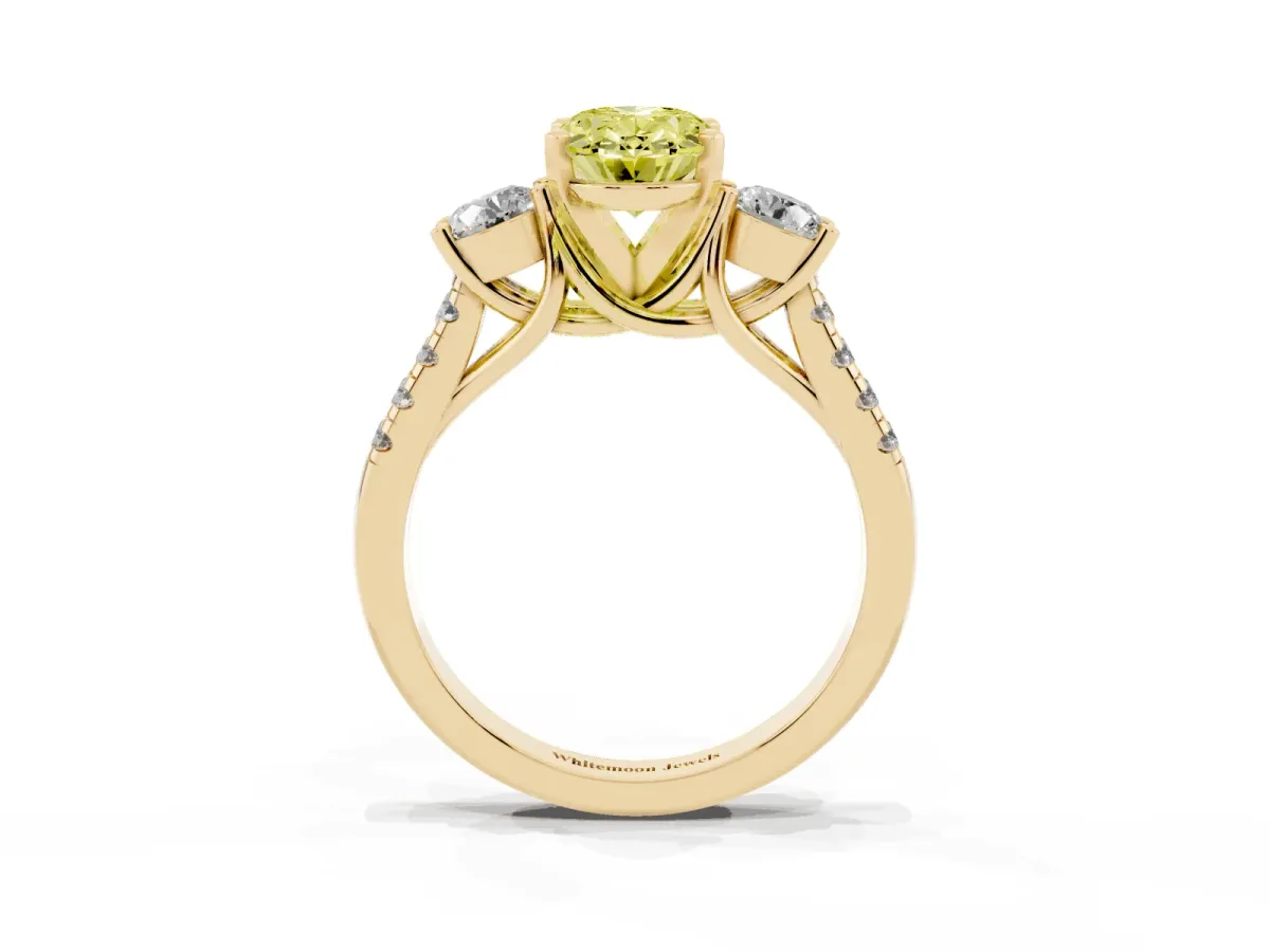 Fancy Yellow Three-Stone Oval Cut Diamond Pavé Band with Four-Prong Setting Yellow gold