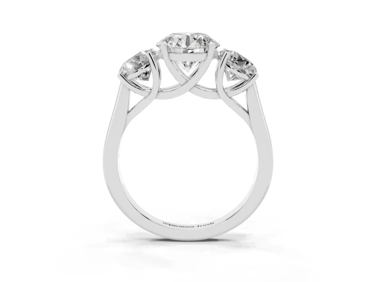 Three-Stone Round Cut Cut Solitaire Ring with Classic Band and Prong Setting Platinum