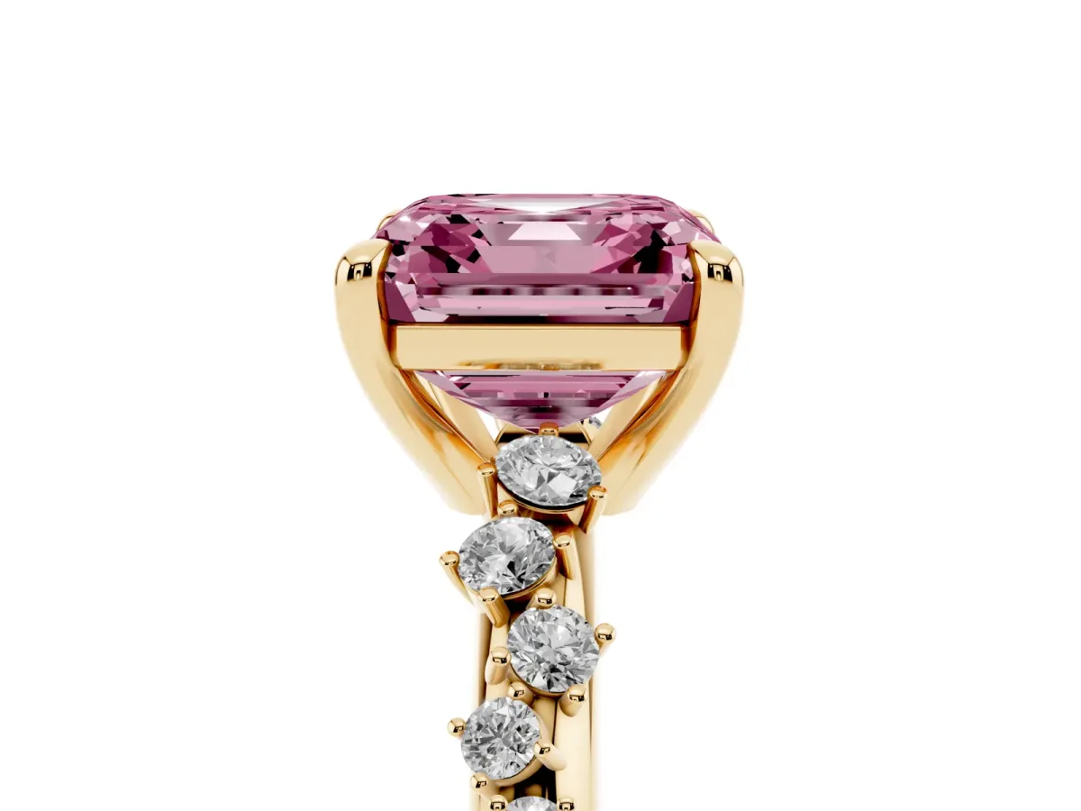 Fancy Pink Asscher Cut Cut Diamond Vine Band with Four-Prong Setting Yellow gold