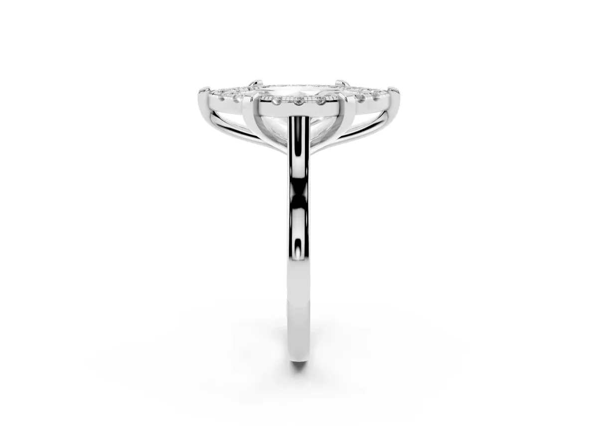 Marquise Cut Diamond Cluster Halo Solitaire with Four-Prong Setting Silver
