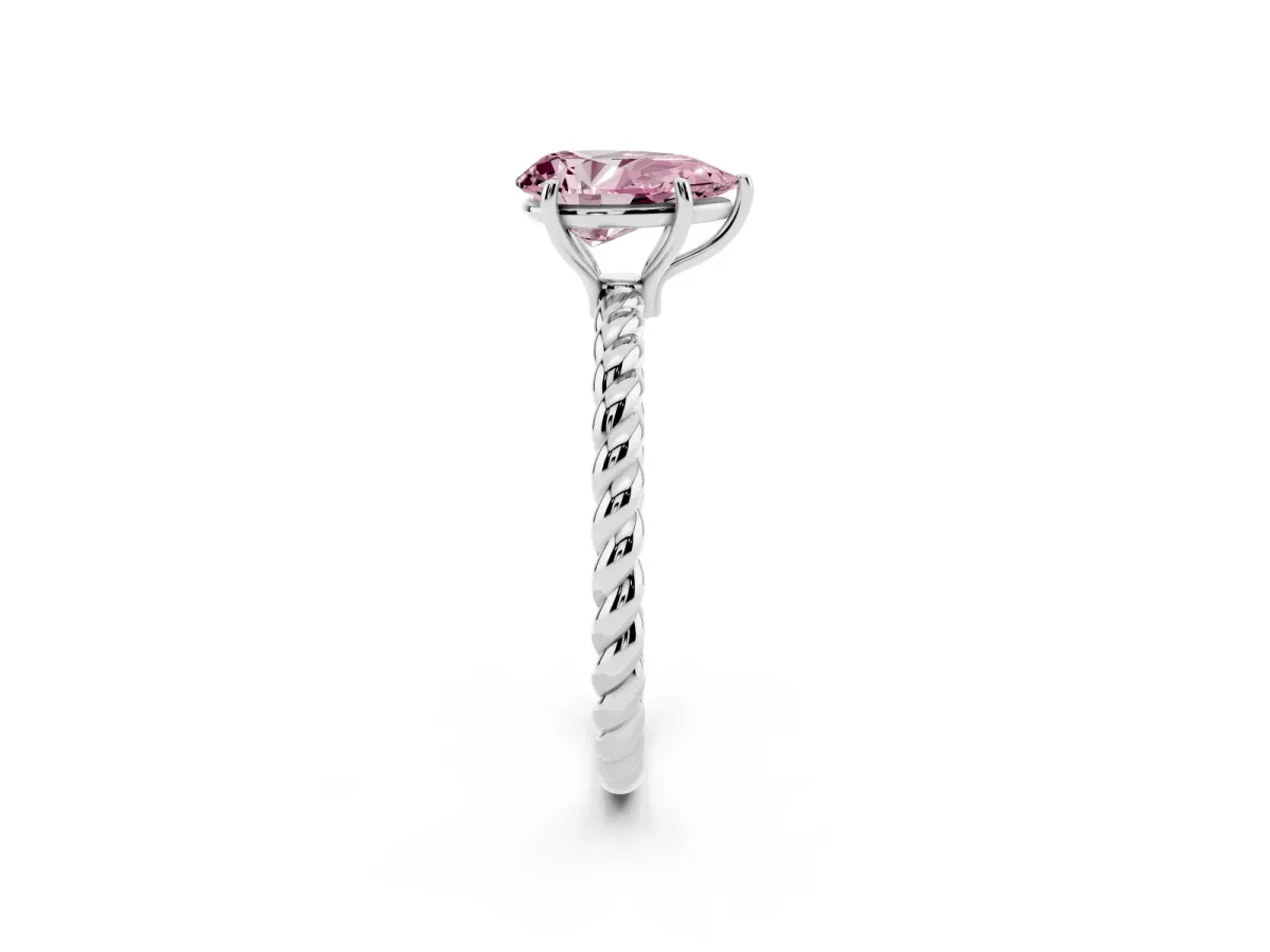 Fancy Pink Pear Cut Solitaire Twist Band Ring with Four-Prong Setting Silver