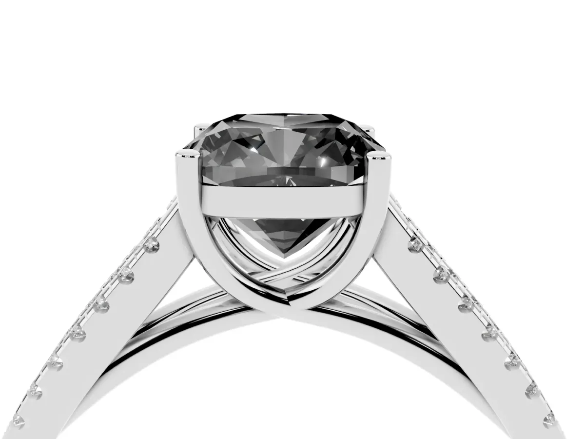 Fancy Black Cushion Cut Diamond Solitaire Engagement Ring with Split Shank Pavé Band Platinum