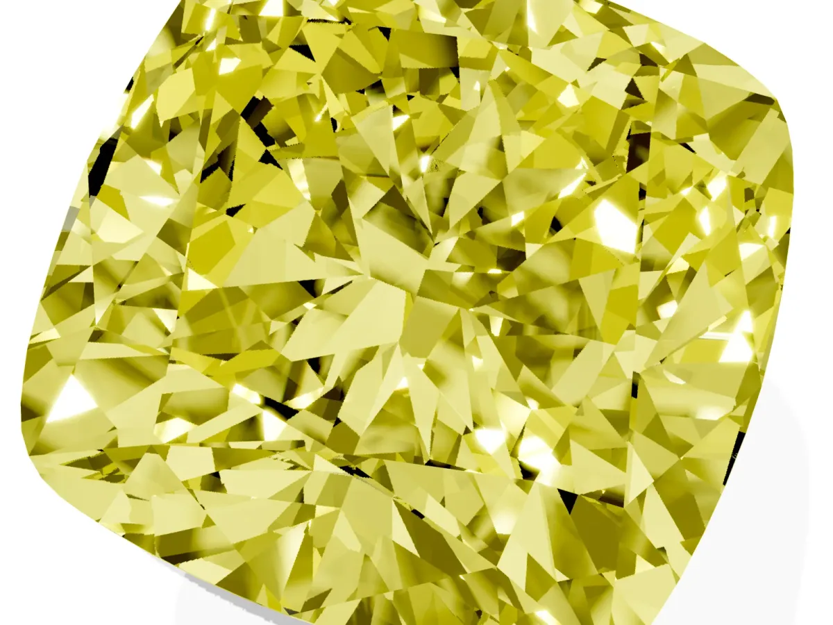 Fancy Yellow Cushion Cut Solitaire Engagement Ring with Cathedral Band and Four-Prong Setting White gold