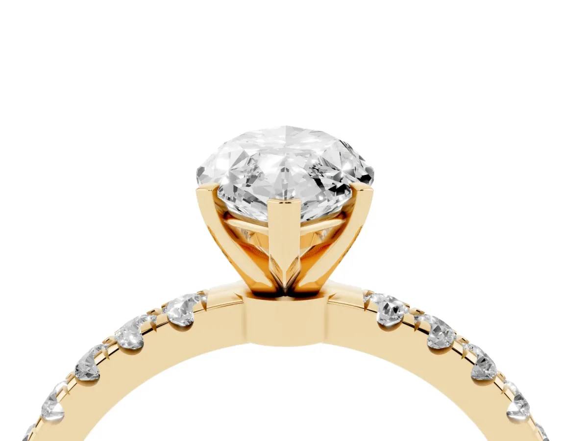 Marquise Cut Diamond Solitaire Ring with Pavé Accents and Four-Prong Setting Yellow gold