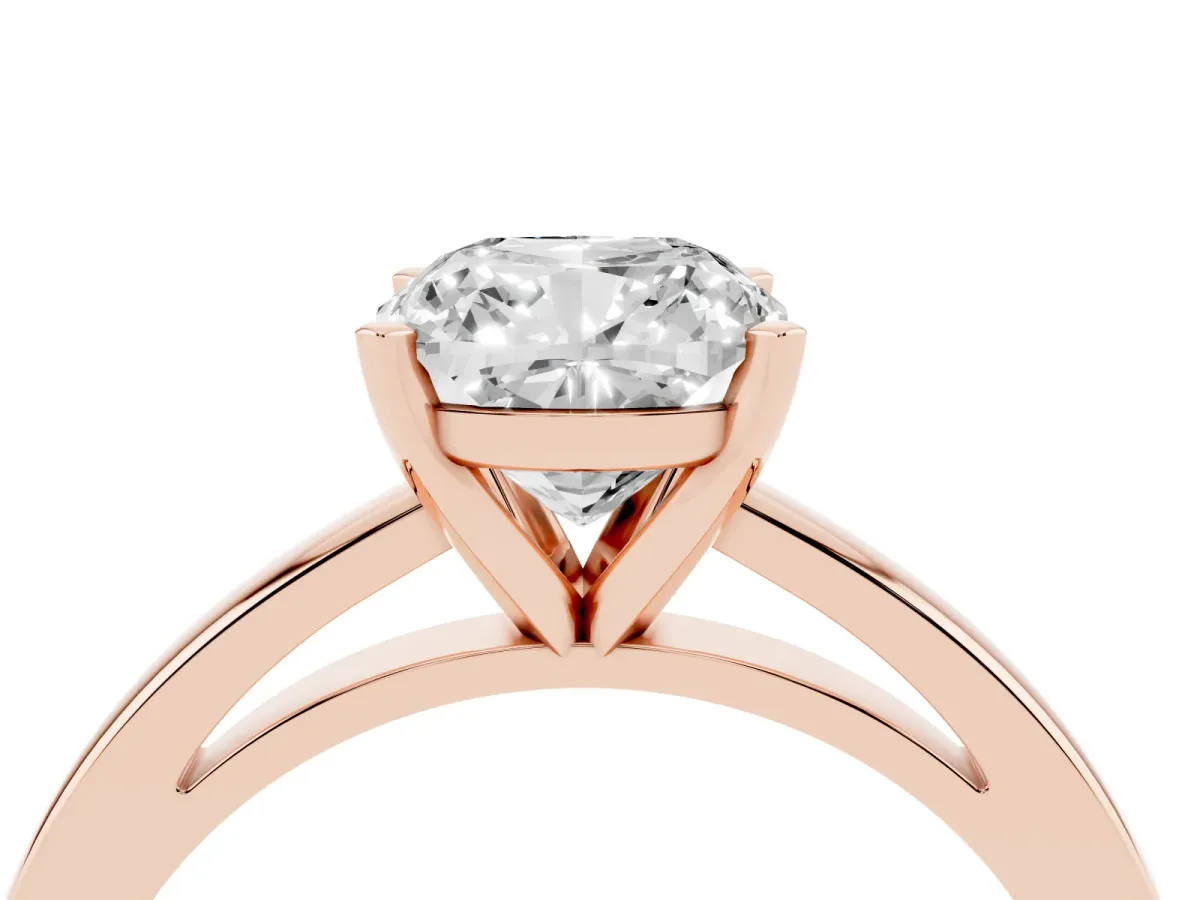 Cushion Cut Solitaire Diamond Engagement Ring with Four-Prong Setting on a Classic Band Rose gold