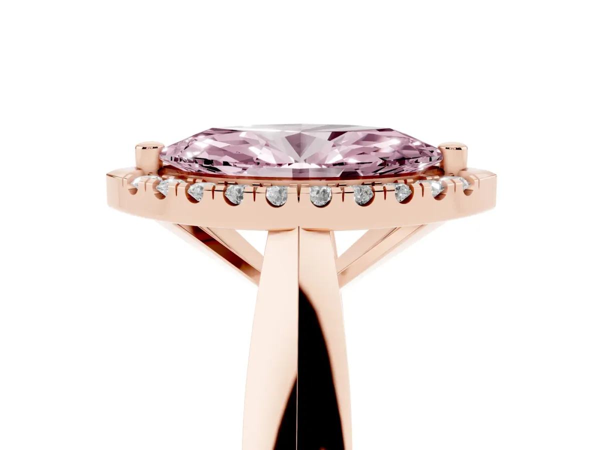 Fancy Pink Marquise Cut Cut Halo Solitaire Engagement Ring with Square Band and Four-Prong Setting Rose gold
