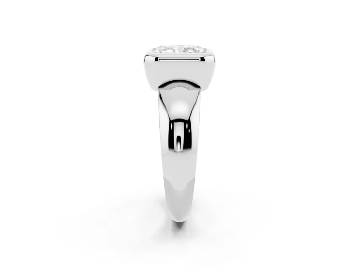 Bezel Set Radiant Cut Solitaire Ring with Wide Band Platinum