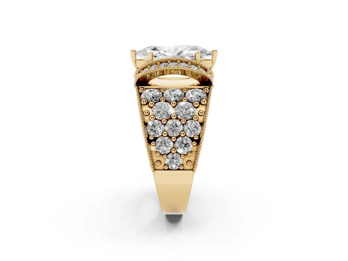 Marquise Cut Halo Pave Diamond Engagement Ring with Milgrain Detailing Yellow gold