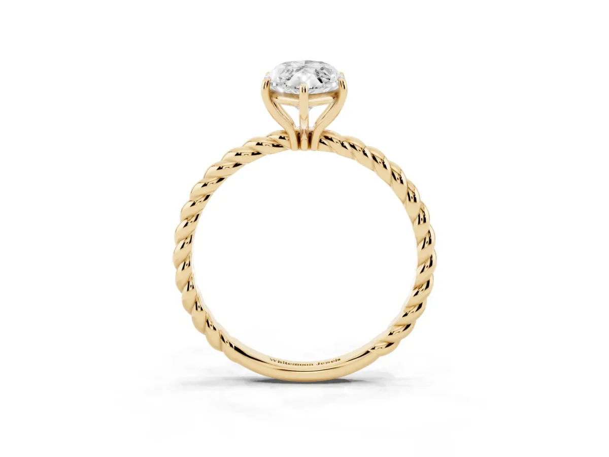 Marquise Cut Solitaire Twisted Band 4-Prong Ring Yellow gold