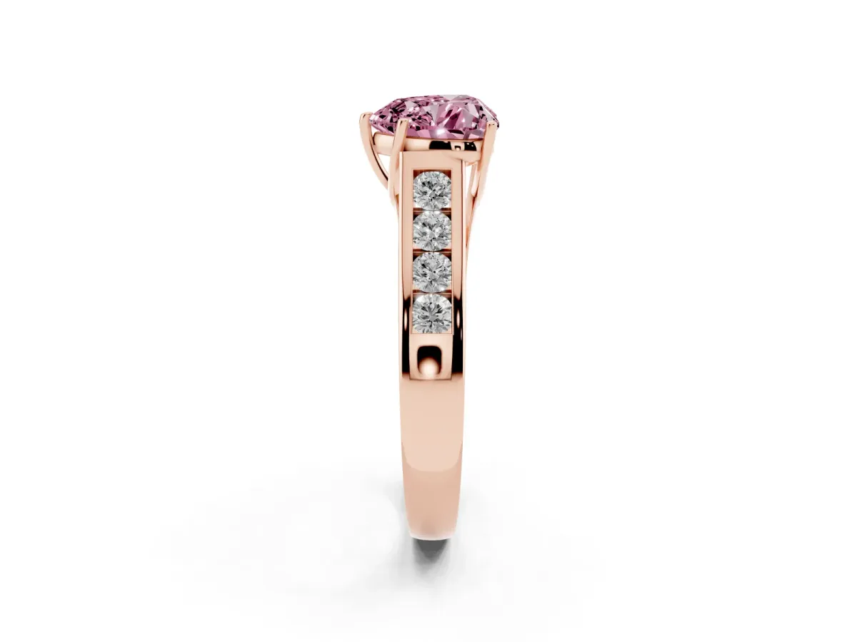 Fancy Pink Heart Cut Solitaire Channel-Set Diamond Engagement Ring with Four-Prong Setting Rose gold
