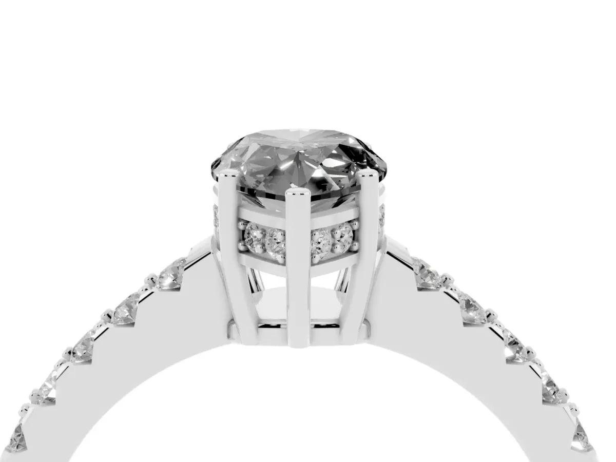 Fancy Black Pear Cut Solitaire Diamond Engagement Ring with Pavé Band and Six-Prong Setting Platinum