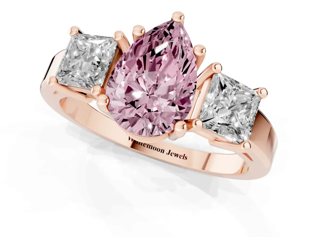 Fancy Pink Three-Stone Pear Cut Cut Solitaire Ring with Prong Setting Rose gold
