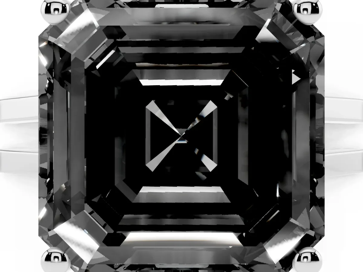 Fancy Black Asscher Cut Cut Diamond Solitaire Engagement Ring with Tapered Plain Band and Four-Prong Setting Platinum