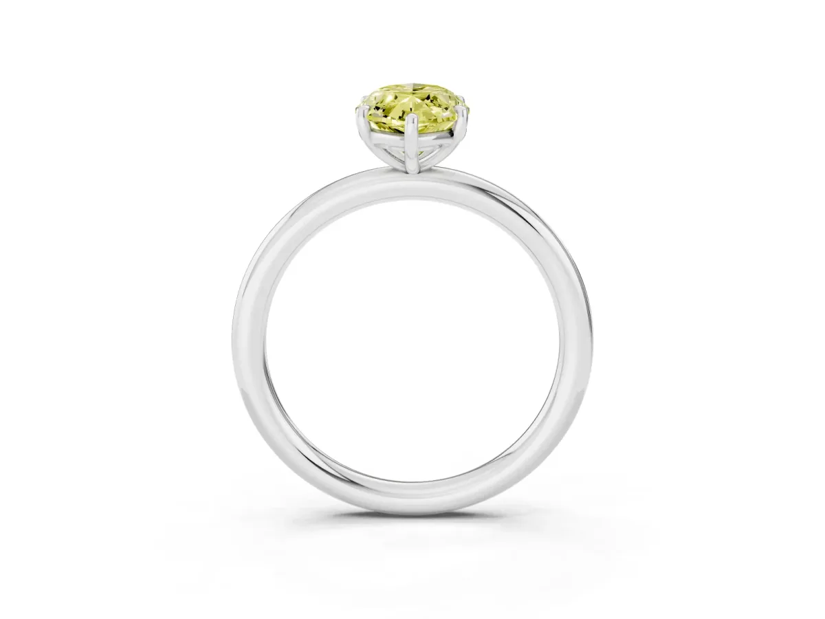 Fancy Yellow Marquise Cut Solitaire Diamond Ring with Four-Prong Setting on a Plain Band Platinum